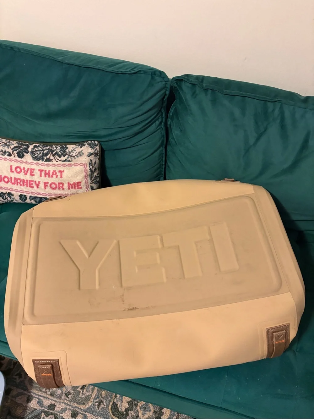 Yeti 50L Waterproof Duffel in Tan with Brown Straps